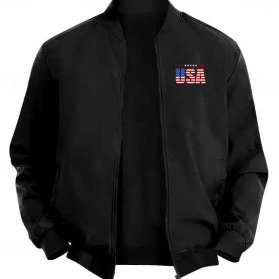 Clearance OUKU Men's American US Flag USA Bomber Jacket Coat Casual Sports Outdoor Daily Wear Side Pockets Zip Front Graphic Fall Winter Standing Collar Long Sleeve Black Red Army Green