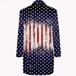 Sale OUKU Men's American US Flag Winter Coat Fleece Jacket Overcoat Thermal Comfortable Casual Outdoor Street Daily Wear Buttons 3D Print Front Pocket Winter Turndown Long Sleeve Blue