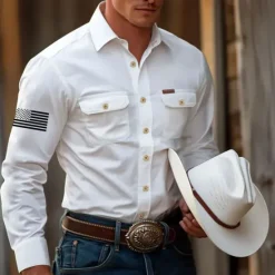 Clearance OUKU Men's American US Flag Work Shirt Western Shirt Cargo Shirt Long Sleeve Tactical Vintage Retro Sports Outdoor WorkWear Spring Fall Turndown Front Two Pockets Button Up Shirts Black White Army Green