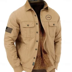 Clearance OUKU Men's American US Flag Work Shirt Western Shirt Cargo Shirt Long Sleeve Casual Sports & Outdoor Going out Fall Winter Turndown Print Army Green Khaki