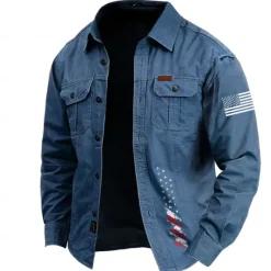 Discount OUKU Men's American US Flag Work Shirt Western Shirt Cargo Shirt Long Sleeve Casual Tactical Sports & Outdoor Going out Winter Spring & Fall Turndown Print Black Army Green Blue Khaki