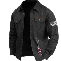 Discount OUKU Men's American US Flag Work Shirt Western Shirt Cargo Shirt Long Sleeve Casual Tactical Sports & Outdoor Going out Winter Spring & Fall Turndown Print Black Army Green Blue Khaki