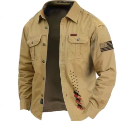 Discount OUKU Men's American US Flag Work Shirt Western Shirt Cargo Shirt Long Sleeve Casual Tactical Sports & Outdoor Going out Winter Spring & Fall Turndown Print Black Army Green Blue Khaki