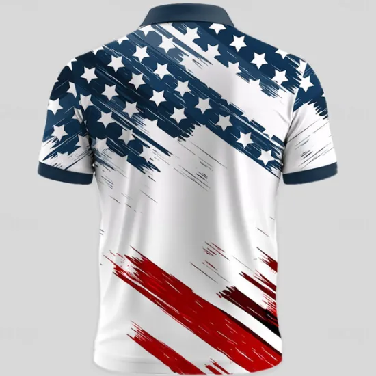 Best OUKU Men's American US Flag Zip Polo Shirts Short Sleeve Polo Shirts Collared Shirts Casual Athleisure Daily Wear 3D Print Summer Red Navy Blue Sky Blue
