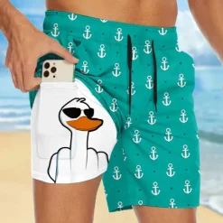 Best OUKU Men's Anchor Funny Duck Lined Shorts 2 in 1 Board Shorts Swim Shorts Mid Waist Hawaiian Vacation Holiday Beach Wear Side Pockets With Compression Liner Elastic Drawstring Waist Designer Clothing