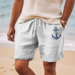 Best OUKU Men's Anchor Shorts Summer Shorts Beach Shorts Mid Waist Hawaiian Casual Outdoor Holiday Going out Drawstring Elastic Waist Print Designer Clothing Apparel