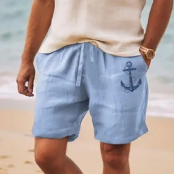 Best OUKU Men's Anchor Shorts Summer Shorts Beach Shorts Mid Waist Hawaiian Casual Outdoor Holiday Going out Drawstring Elastic Waist Print Designer Clothing Apparel