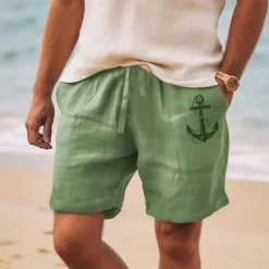 Best OUKU Men's Anchor Shorts Summer Shorts Beach Shorts Mid Waist Hawaiian Casual Outdoor Holiday Going out Drawstring Elastic Waist Print Designer Clothing Apparel
