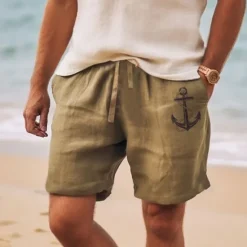 Best OUKU Men's Anchor Shorts Summer Shorts Beach Shorts Mid Waist Hawaiian Casual Outdoor Holiday Going out Drawstring Elastic Waist Print Designer Clothing Apparel
