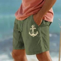 Best OUKU Men's Anchor Shorts Summer Shorts Beach Shorts Mid Waist Hawaiian Casual Outdoor Holiday Going out Drawstring Elastic Waist Print Designer Clothing Apparel