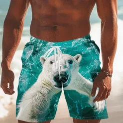OUKU Men's Animal Bear Funny Swim Shorts Board Shorts Swimming Trunks Mid Waist Streetwear Hawaiian Casual Daily Holiday Pocket Drawstring Elastic Waist Designer Clothing Apparel