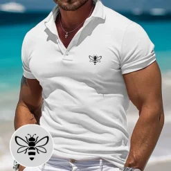 Best OUKU Men's Animal Bee Polo Short Sleeve Polo Shirts Collared Shirts Business Casual Outdoor Athleisure Daily Wear 3D Print Summer White Pink Blue