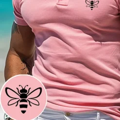 Best OUKU Men's Animal Bee Polo Short Sleeve Polo Shirts Collared Shirts Business Casual Outdoor Athleisure Daily Wear 3D Print Summer White Pink Blue