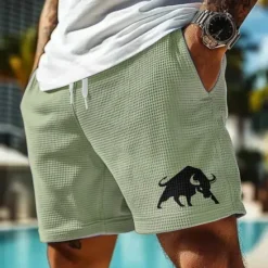 Outlet OUKU Men's Animal Bull Waffle Shorts Sweat Shorts Casual Shorts Mid Waist Fashion Casual Vacation Jogging Workout Elastic Drawstring Waist Shorts with Pockets Designer Clothing Apparel