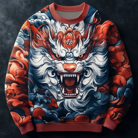 Sale OUKU Men's Animal Cartoon Sweatshirt Sweatshirt Long Sleeve Sweatshirt Crew Neck Fashion Cool 3D 3D Printing Vacation Going out Streetwear Crewneck 3D Print Winter Spring & Fall Rust Red