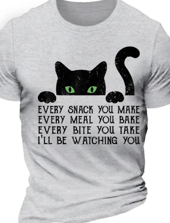 New OUKU Men's Animal Cat Letter Graphic Prints T Shirt Graphic Tee 100% Cotton Short Sleeve Graphic Shirt White Burgundy Grey Comfortable Tee Vacation Street Fashion Designer Clothing