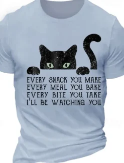 New OUKU Men's Animal Cat Letter Graphic Prints T Shirt Graphic Tee 100% Cotton Short Sleeve Graphic Shirt White Burgundy Grey Comfortable Tee Vacation Street Fashion Designer Clothing