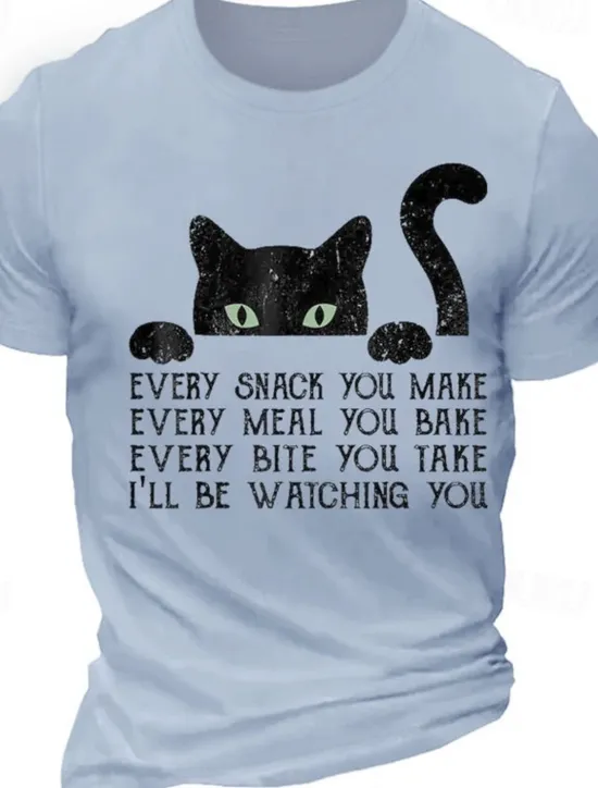New OUKU Men's Animal Cat Letter Graphic Prints T Shirt Graphic Tee 100% Cotton Short Sleeve Graphic Shirt White Burgundy Grey Comfortable Tee Vacation Street Fashion Designer Clothing