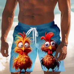 Sale OUKU Men's Animal Chick Funny Swim Shorts Board Shorts Swimming Trunks Mid Waist Streetwear Hawaiian Vacation Drawstring Mesh Lining Elastic Waist Designer Clothing Apparel