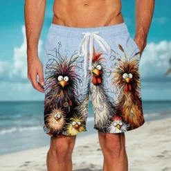 Hot OUKU Men's Animal Chick Funny Waffle Shorts Sweat Shorts Casual Shorts Mid Waist Fashion Casual Vacation Jogging Workout Elastic Drawstring Waist Shorts with Pockets Designer Clothing Apparel