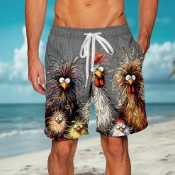Hot OUKU Men's Animal Chick Funny Waffle Shorts Sweat Shorts Casual Shorts Mid Waist Fashion Casual Vacation Jogging Workout Elastic Drawstring Waist Shorts with Pockets Designer Clothing Apparel