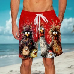 Hot OUKU Men's Animal Chick Funny Waffle Shorts Sweat Shorts Casual Shorts Mid Waist Fashion Casual Vacation Jogging Workout Elastic Drawstring Waist Shorts with Pockets Designer Clothing Apparel