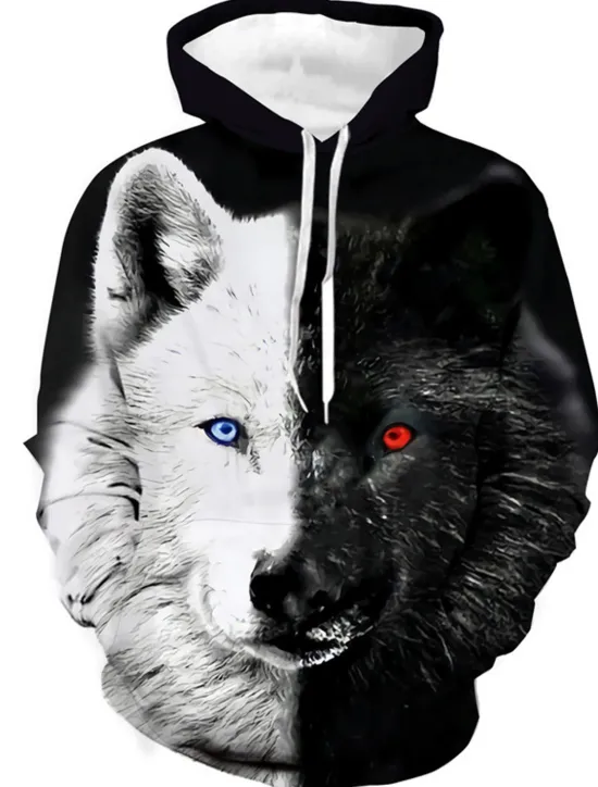 Clearance OUKU Men's Animal Color Block Wolf Graphic Prints Hoodie Hoodies Sweatshirt Designer Casual Long Sleeve Hooded Daily Sports 1 2 Print Spring & Fall Designer