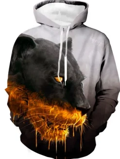 Clearance OUKU Men's Animal Color Block Wolf Graphic Prints Hoodie Hoodies Sweatshirt Designer Casual Long Sleeve Hooded Daily Sports 1 2 Print Spring & Fall Designer