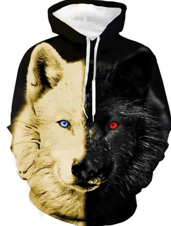 Clearance OUKU Men's Animal Color Block Wolf Graphic Prints Hoodie Hoodies Sweatshirt Designer Casual Long Sleeve Hooded Daily Sports 1 2 Print Spring & Fall Designer