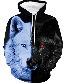 Clearance OUKU Men's Animal Color Block Wolf Graphic Prints Hoodie Hoodies Sweatshirt Designer Casual Long Sleeve Hooded Daily Sports 1 2 Print Spring & Fall Designer