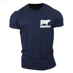 Best OUKU Men's Animal Cow Graphic Prints T shirt Graphic Tee Casual Style Classic Style Tee Top Short Sleeve T shirt Crew Neck Shirt Fashion Designer Classic Outdoor Street Sport Light Blue Black Pink Summer