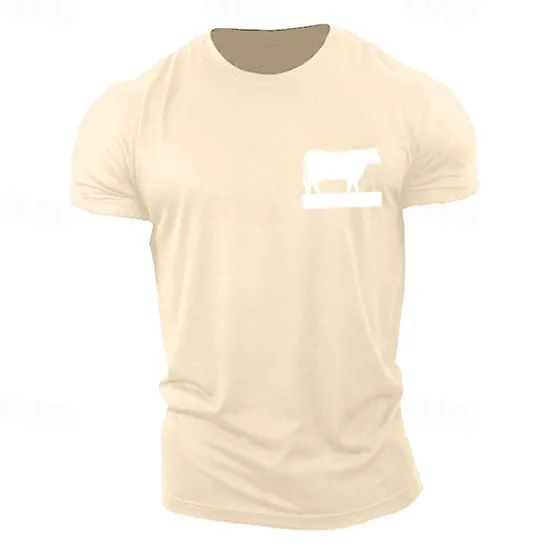 Best OUKU Men's Animal Cow Graphic Prints T shirt Graphic Tee Casual Style Classic Style Tee Top Short Sleeve T shirt Crew Neck Shirt Fashion Designer Classic Outdoor Street Sport Light Blue Black Pink Summer