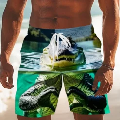 Online OUKU Men's Animal Crocodile Funny Swim Trunks Swim Shorts Board Shorts Mid Waist Hawaiian Outdoor Vacation Dailywear Side Pockets Mesh Lining Elastic Drawstring Waist Designer Clothing Apparel