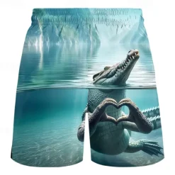 Discount OUKU Men's Animal Crocodile Funny Swimming Trunks Board Shorts Shorts Mid Waist Streetwear Hawaiian Casual Daily Holiday Pocket Drawstring Elastic Waist Designer Clothing Apparel
