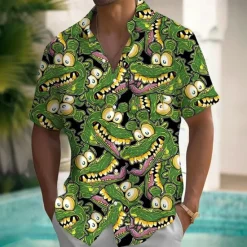 Discount OUKU Men's Animal Crocodile Funny Shirt Summer Hawaiian Shirt Button Up Shirt Short Sleeve Hawaiian Vacation Holiday Beach Wear Summer Spring Turndown 3D Print Collared Shirts Front One Pocket Green