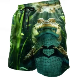 Discount OUKU Men's Animal Crocodile Heart-shaped Swim Trunks Swim Shorts Board Shorts Mid Waist Funny Outdoor Vacation Dailywear Side Pockets Mesh Lining Elastic Drawstring Waist Designer Clothing Apparel