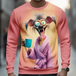 Outlet OUKU Men's Animal 3D Funny Sweatshirt Casual Long Sleeve Crew Neck Vacation Party Gift Lake blue Pink Crewneck 3D All Seasons Designer