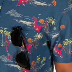 OUKU Men's Animal Dinosaur Coconut Tree Shirt Summer Hawaiian Shirt Aloha Shirt Short Sleeves Shirt Turndown Tropical Hawaiian Designer Outdoor Casual Daily White Black / Green Navy Blue 3D Print S M L