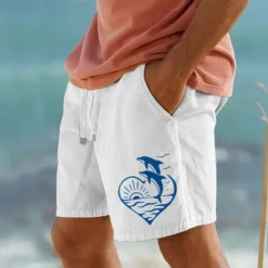 Hot OUKU Men's Animal Dolphin Shorts Summer Shorts Beach Shorts Mid Waist Hawaiian Casual Outdoor Holiday Going out Drawstring Elastic Waist Print Designer Clothing Apparel