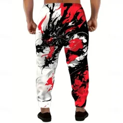 OUKU Men's Animal Dragon Dark Sweatpants Joggers Trousers Mid Waist Drawstring Elastic Waist Casual Jogging Streetwear Workout Athletic Sweatpants with Pockets Spring Fall 3D Print White