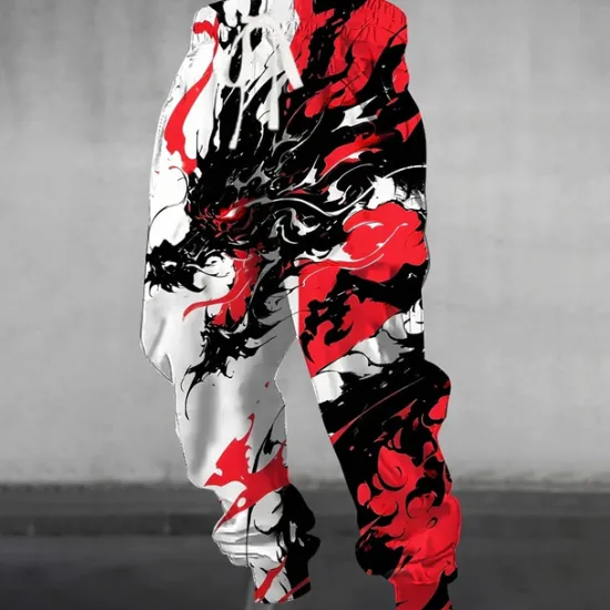 OUKU Men's Animal Dragon Dark Sweatpants Joggers Trousers Mid Waist Drawstring Elastic Waist Casual Jogging Streetwear Workout Athletic Sweatpants with Pockets Spring Fall 3D Print White