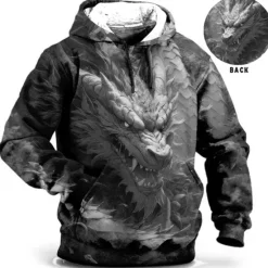 Discount OUKU Men's Animal Dragon Graphic Prints Hoodie Hoodies Sweatshirt Daily Classic Long Sleeve Hooded Holiday Going out Streetwear Blue Brown Print Spring & Fall Designer