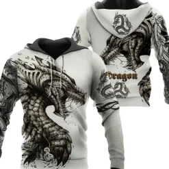 Outlet OUKU Men's Animal Dragon Graphic Prints Hoodie Hoodies Sweatshirt Streetwear Designer Long Sleeve Hooded Daily Sports Print Spring & Fall Designer White