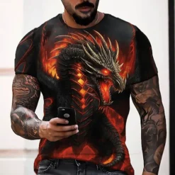 Clearance OUKU Men's Animal Dragon T Shirt Graphic Tee Short Sleeve T shirt 3D Print Crew Neck Shirt Designer Casual Outdoor Vacation Daily Blue Orange Green Spring & Summer Clothing Apparel S M L XL 2XL 3XL