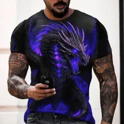 Clearance OUKU Men's Animal Dragon T Shirt Graphic Tee Short Sleeve T shirt 3D Print Crew Neck Shirt Designer Casual Outdoor Vacation Daily Blue Orange Green Spring & Summer Clothing Apparel S M L XL 2XL 3XL