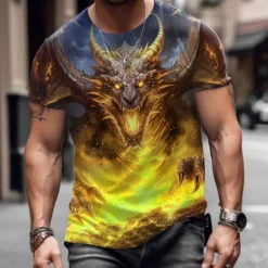 Online OUKU Men's Animal Dragon T Shirt Graphic Tee Short Sleeve T shirt 3D Print Crew Neck Shirt Designer Casual Outdoor Vacation Daily Yellow Blue Purple Spring & Summer Clothing Apparel S M L XL 2XL 3XL