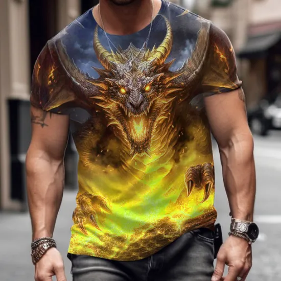 Online OUKU Men's Animal Dragon T Shirt Graphic Tee Short Sleeve T shirt 3D Print Crew Neck Shirt Designer Casual Outdoor Vacation Daily Yellow Blue Purple Spring & Summer Clothing Apparel S M L XL 2XL 3XL