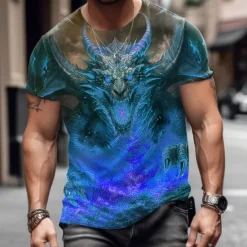 Online OUKU Men's Animal Dragon T Shirt Graphic Tee Short Sleeve T shirt 3D Print Crew Neck Shirt Designer Casual Outdoor Vacation Daily Yellow Blue Purple Spring & Summer Clothing Apparel S M L XL 2XL 3XL