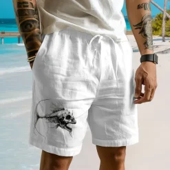Sale OUKU Men's Animal Fish Marine Life Shorts Summer Shorts Beach Shorts Mid Waist Hawaiian Casual Outdoor Holiday Going out Drawstring Elastic Waist Print Designer Clothing Apparel