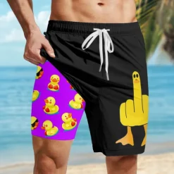 Clearance OUKU Men's Animal Funny Duck Lined Shorts 2 in 1 Board Shorts Swim Shorts Mid Waist Hawaiian Vacation Holiday Beach Wear Side Pockets With Compression Liner Elastic Drawstring Waist Designer Clothing